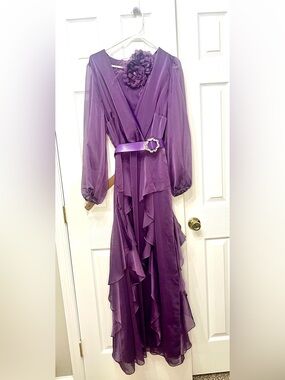 INC International Concepts Purple Ruffled Maxi Dress with Floral Accent